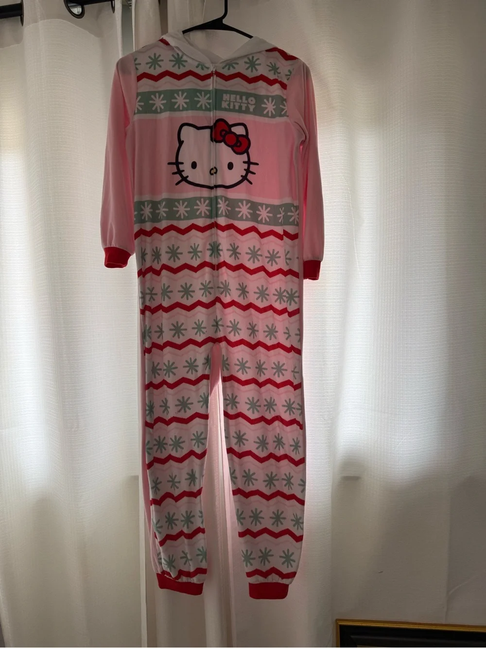 Hello Kitty Pink Girls' Holiday One-Piece Pajamas girls large 10/12 soft pjs